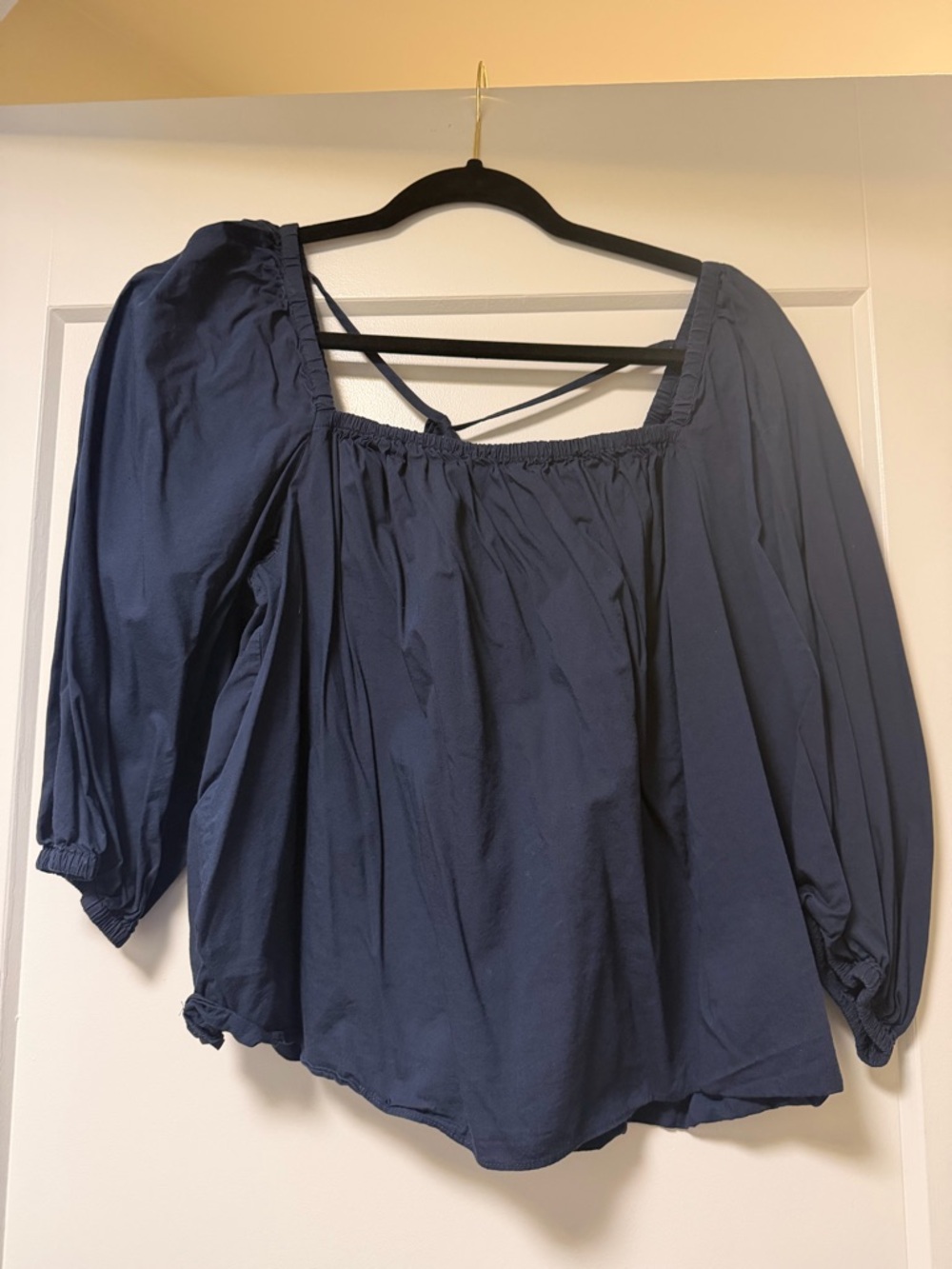 Madewell Navy Peasant Blouse with Crisscross Tie Back